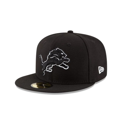 Black Detroit Lions Hat - New Era NFL 59FIFTY Fitted Caps USA9803612